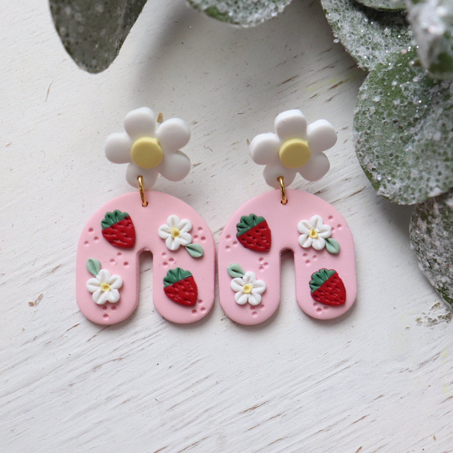 Strawberry Daisy Dangle Earrings