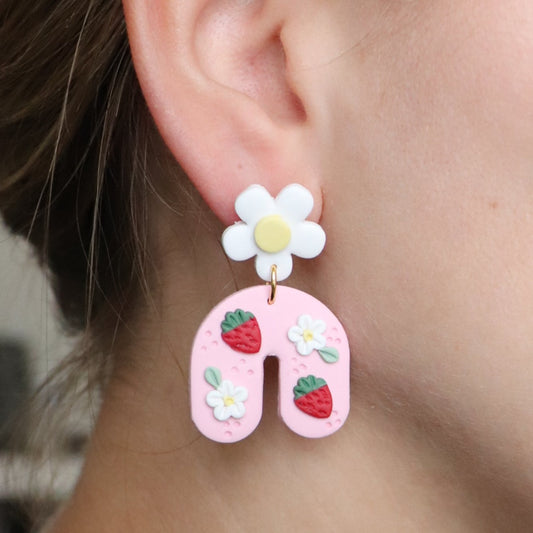 Strawberry Daisy Dangle Earrings