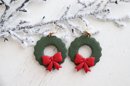 Green Christmas Wreath Earrings
