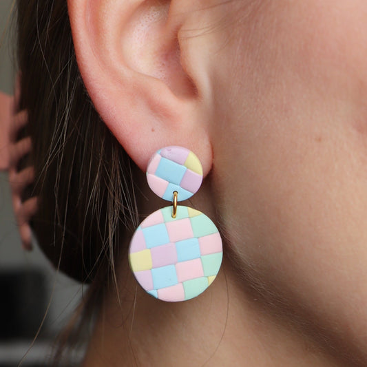 Pastel Plaid Circle Earrings