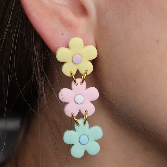 Pastel Triple Daisy Earrings