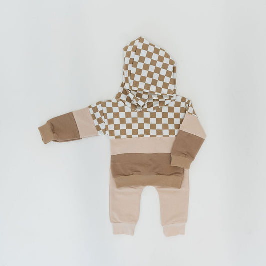 Two-Piece Sweat Suit Set in Brown Checkered